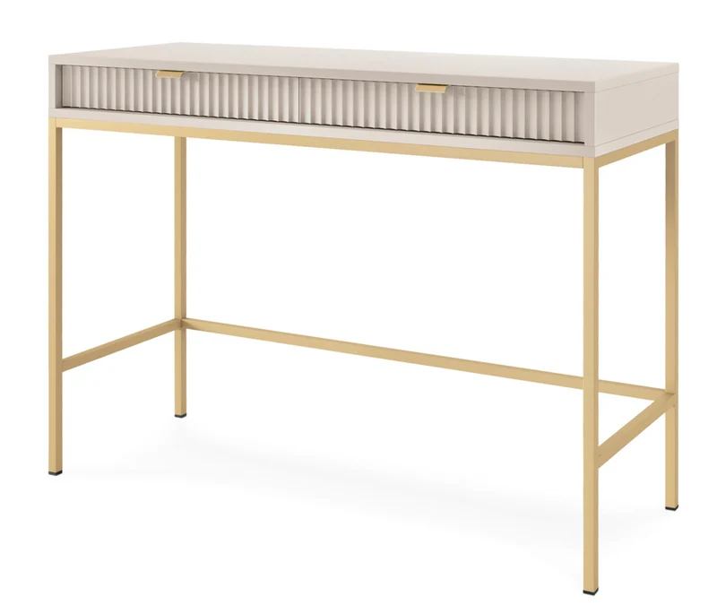 Schminktisch-Schreibtisch Vellore 104 cm Kaschmir mit gerillten Fronten und goldenem Gestell