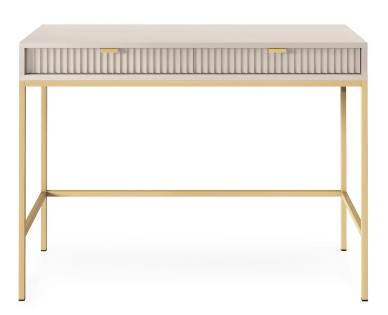 Schminktisch-Schreibtisch Vellore 104 cm Kaschmir mit gerillten Fronten und goldenem Gestell