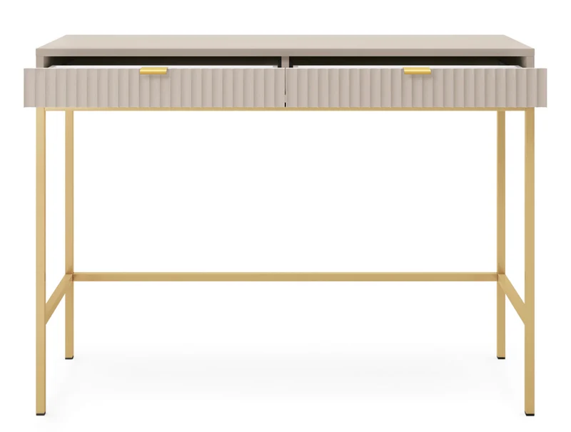 Schminktisch-Schreibtisch Vellore 104 cm Kaschmir mit gerillten Fronten und goldenem Gestell