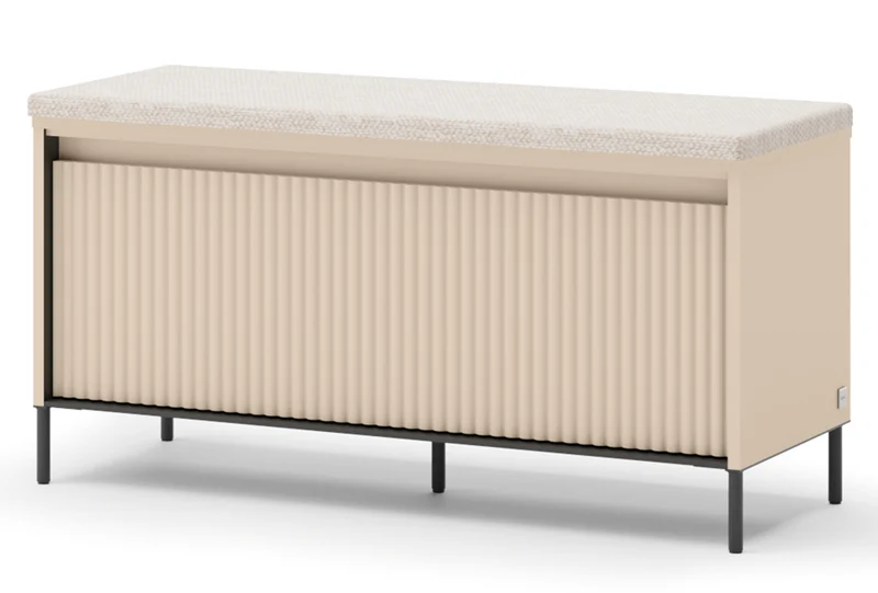 Schuhschrank Trend mit Sitzbank und Beleuchtung, 101 cm, gerillte Front, sandbeige / schwarz