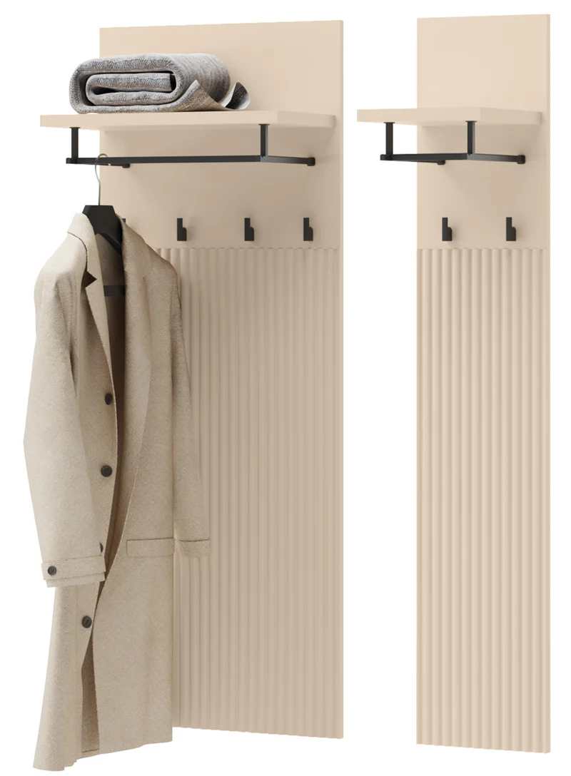 Wandhalter Trend mit Regalen 76 cm, gerillte Fronten, sandbeige / schwarz