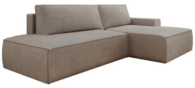 Ecksofa mit Schlaffunktion Felicjo, L-Form, rechtsseitig, mit Stauraum, beige Cordstoff