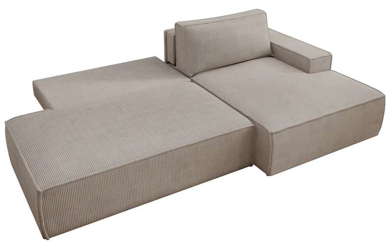 Ecksofa mit Schlaffunktion Felicjo, L-Form, rechtsseitig, mit Stauraum, beige Cordstoff