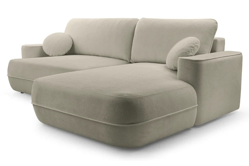 Ecksofa mit Schlafunktion Fuerro, L-förmig, rechtsseitig, mit Stauraum, hellbraun, geflochten, wasserabweisend