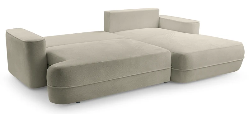Ecksofa mit Schlafunktion Fuerro, L-förmig, rechtsseitig, mit Stauraum, hellbraun, geflochten, wasserabweisend