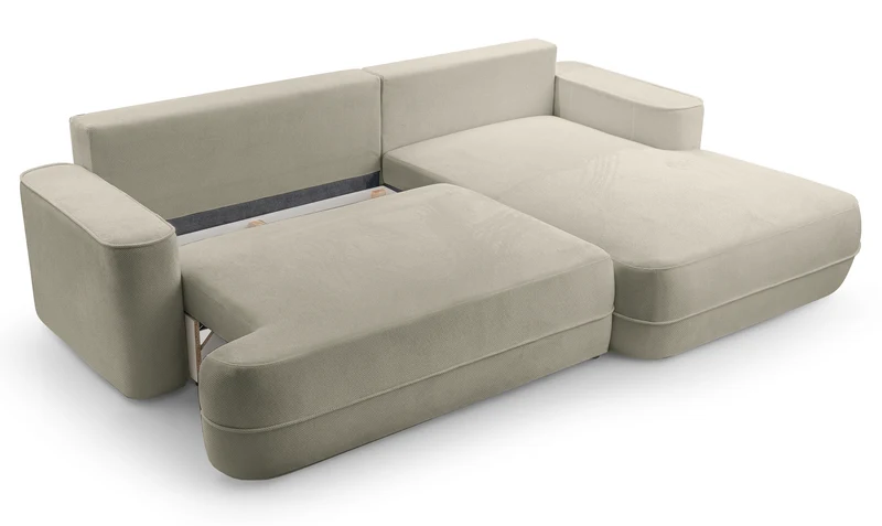 Ecksofa mit Schlafunktion Fuerro, L-förmig, rechtsseitig, mit Stauraum, hellbraun, geflochten, wasserabweisend