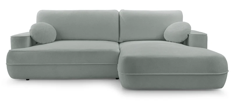 Ecksofa mit Schlaffunktion Fuerro, L-förmig, rechtsseitig, mit Stauraum, grau-beige, geflochten, wasserabweisend