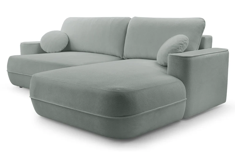 Ecksofa mit Schlaffunktion Fuerro, L-förmig, rechtsseitig, mit Stauraum, grau-beige, geflochten, wasserabweisend