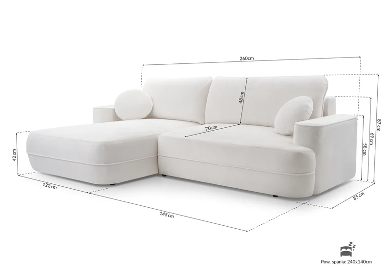 Ecksofa mit Schlaffunktion Fuerro, L-förmig, rechtsseitig, mit Stauraum, grau-beige, geflochten, wasserabweisend