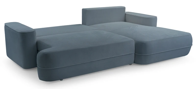 Ecksofa mit Schlaffunktion Fuerro, L-förmig, rechtsseitig, mit Stauraum, hellblau, gewebt, wasserabweisend