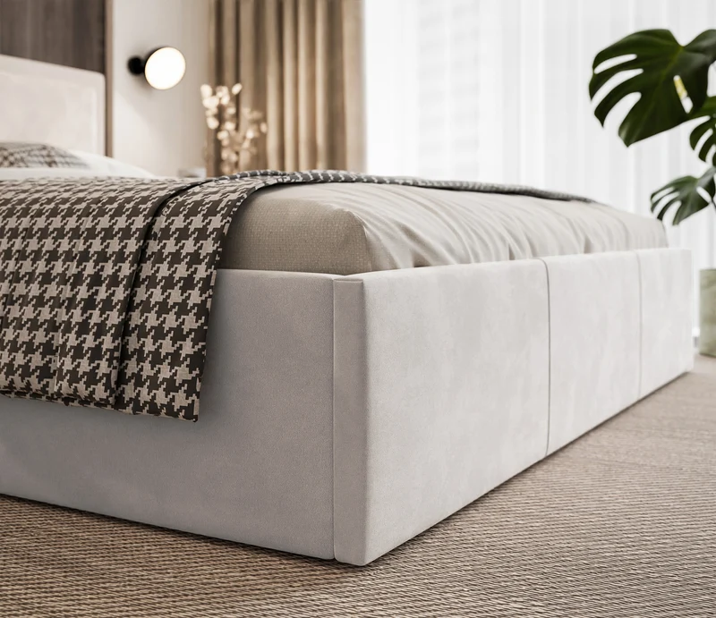 Polsterbett 180x200 cm Soave II mit Stauraum und Metallrahmen, hellbeiger Samt