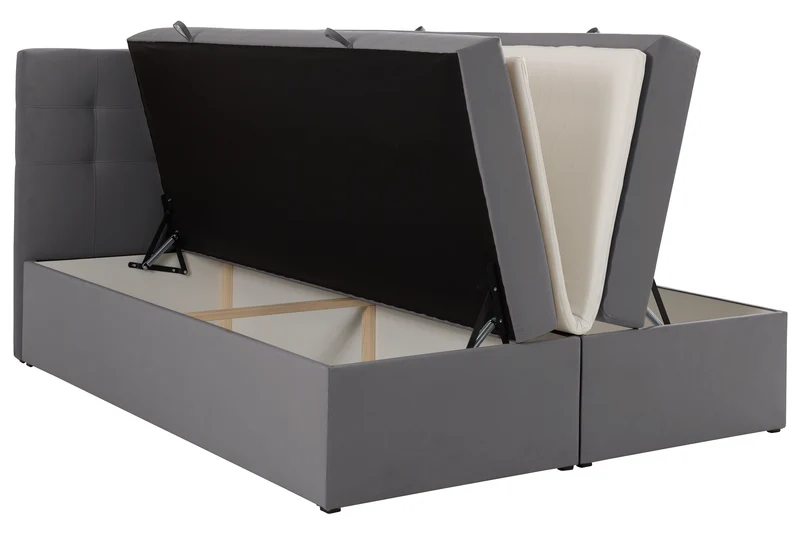 Kontinentales Bett 180x200 cm Ronneo mit Stauraum und Topper, taubengrauer Samt