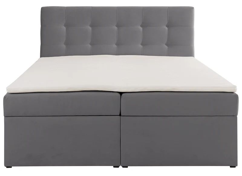 Kontinentalbett 140x200 cm Ronneo mit Stauraum und Topper, aschgrauer Samt