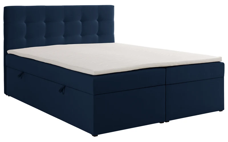 Kontinentalbett 140x200 cm Ronneo mit Stauraum und Topper, dunkelblauer Samt