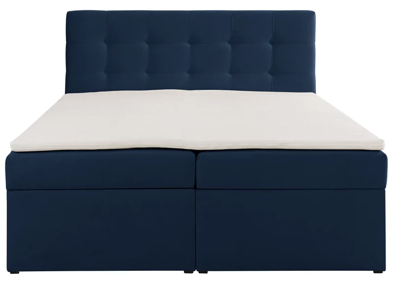 Kontinentalbett 140x200 cm Ronneo mit Stauraum und Topper, dunkelblauer Samt