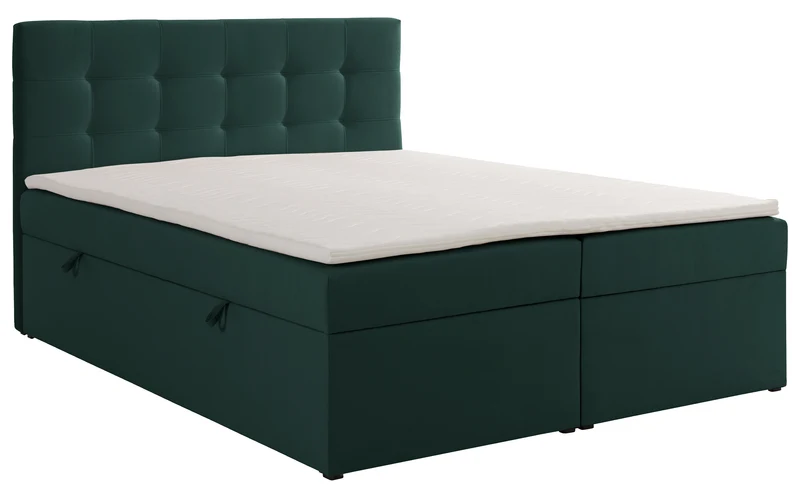 Kontinentalbett 140x200 cm Ronneo mit Stauraum und Topper, grüner Samt