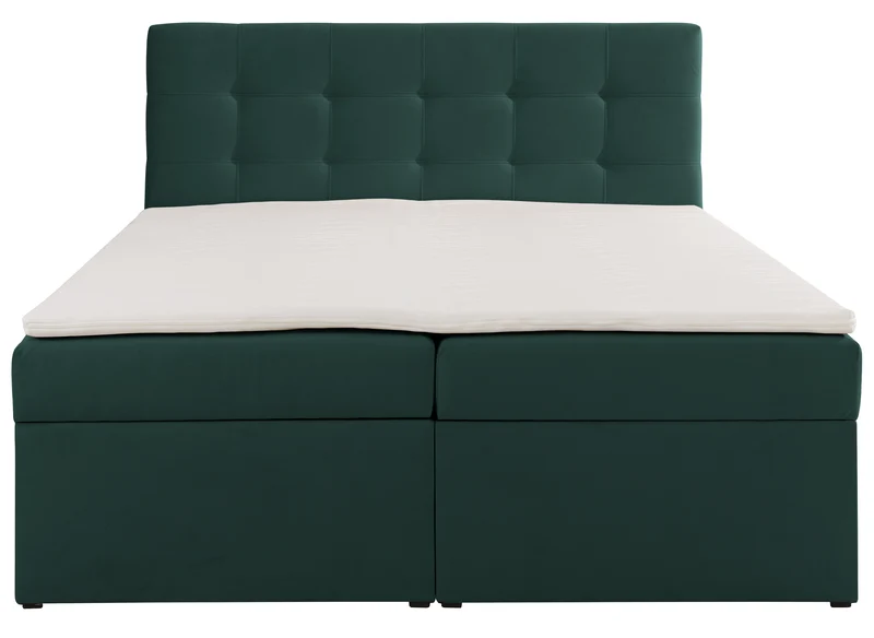 Kontinentalbett 140x200 cm Ronneo mit Stauraum und Topper, grüner Samt