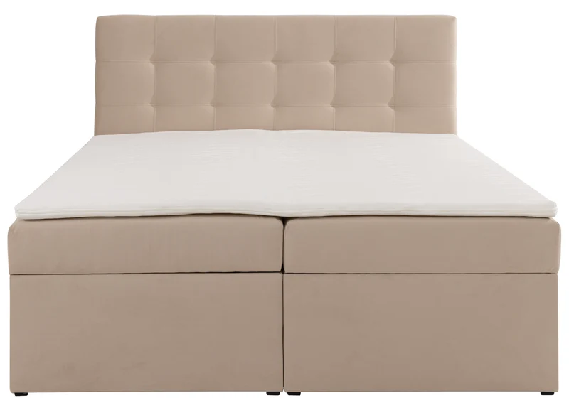 Kontinentalbett 140x200 cm Ronneo mit Stauraum und Topper, hellbeiger Samt