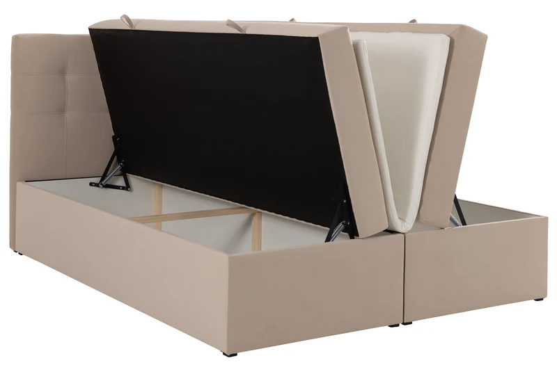 Kontinentalbett 140x200 cm Ronneo mit Stauraum und Topper, hellbeiger Samt