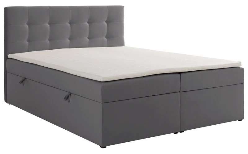 Kontinentalbett 160x200 cm Ronneo mit Stauraum und Topper, aschgrauer Samt