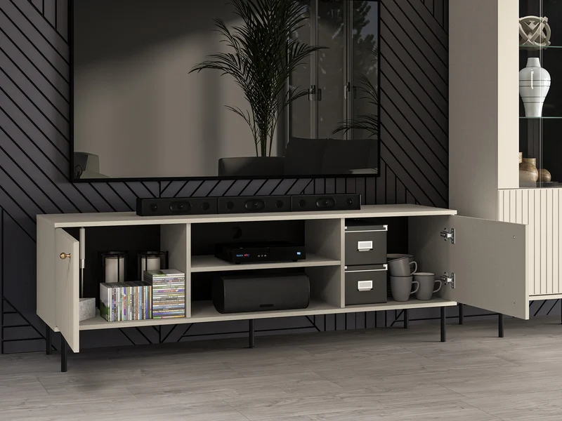 TV-Schrank Caletto 160 cm mit dekorativen Lamellen, beige