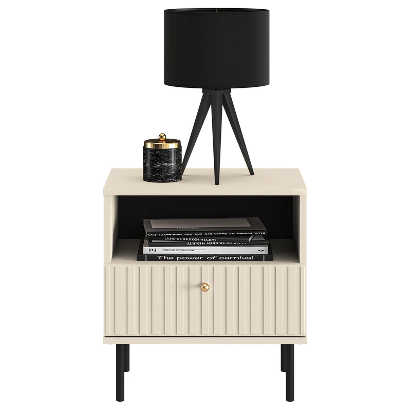 Nachttisch Caletto mit Schublade 50 cm dekorative Lamellen beige
