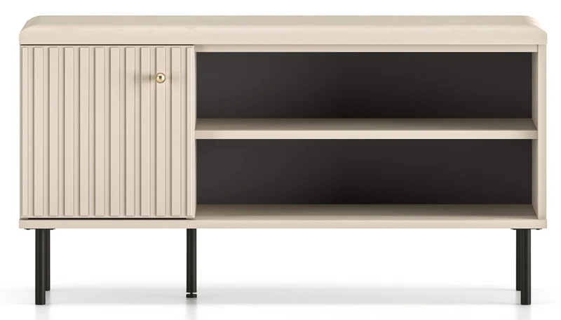 Schuhschrank Caletto 102 cm mit Sitzbank, dekorative Lamellen, beige