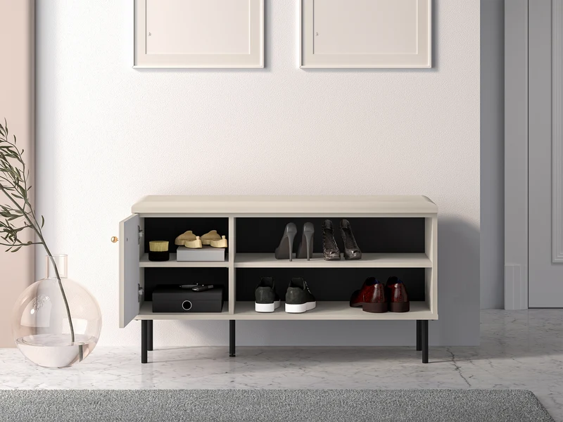 Schuhschrank Caletto 102 cm mit Sitzbank, dekorative Lamellen, beige