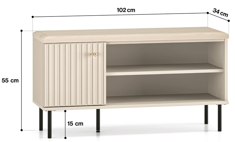 Schuhschrank Caletto 102 cm mit Sitzbank, dekorative Lamellen, beige