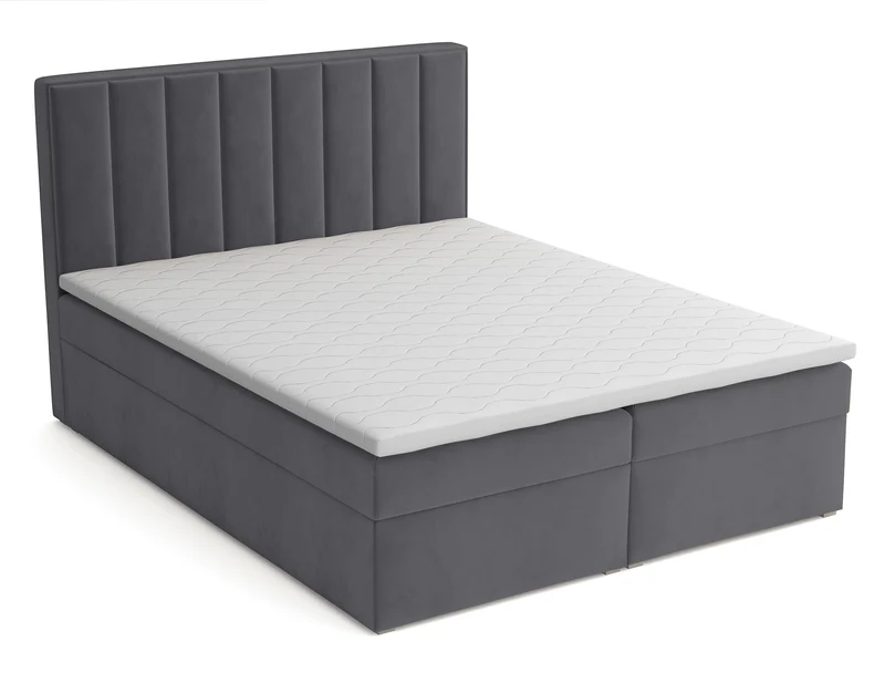 Kontinentalbett 140x200 cm Rinus mit Stauraum und Topper, dunkelgrauer Samt