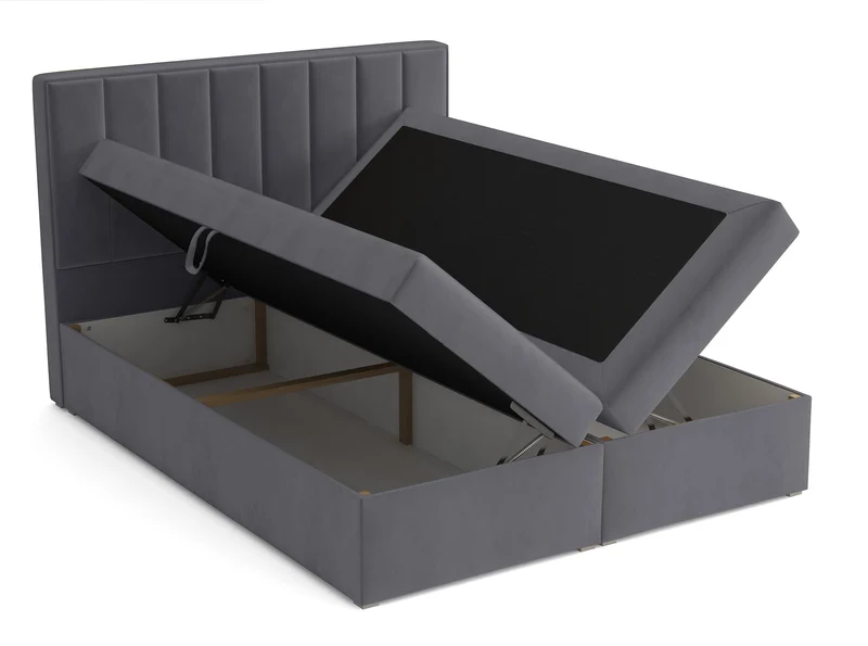 Kontinentalbett 140x200 cm Rinus mit Stauraum und Topper, dunkelgrauer Samt