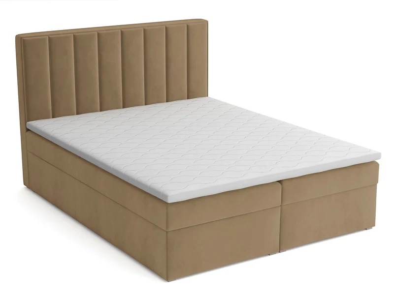 Kontinentalbett 140x200 cm Rinus mit Stauraum und Topper, beige Samt