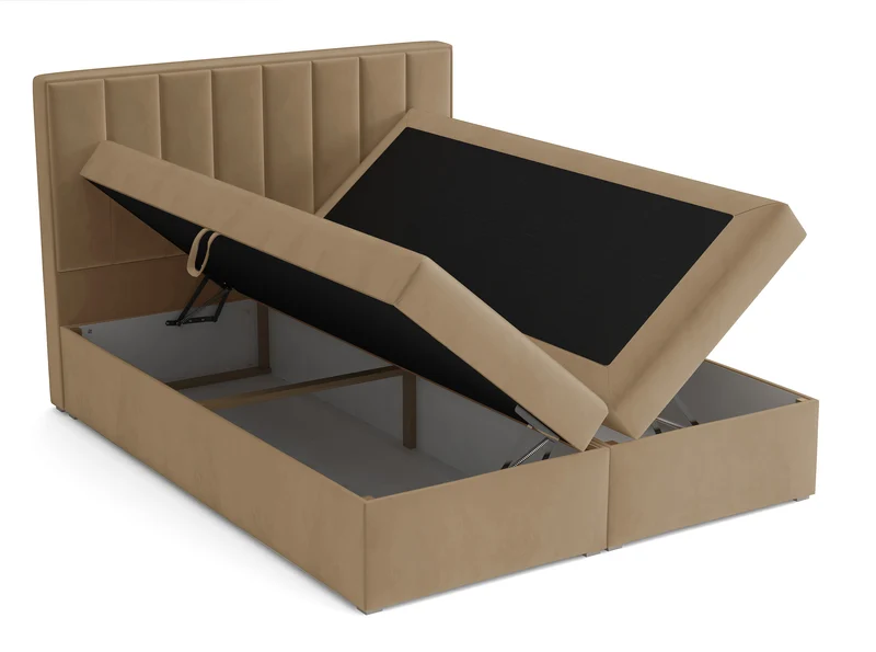 Kontinentalbett 140x200 cm Rinus mit Stauraum und Topper, beige Samt