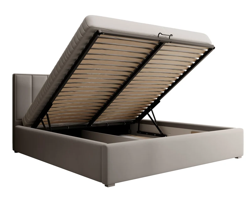 Polsterbett 140x200 cm Rinus mit Stauraum, grau-beige, aus hydrophobem Stoff
