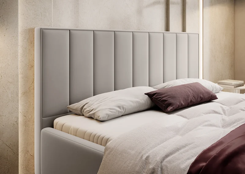 Polsterbett 140x200 cm Rinus mit Stauraum, grau-beige, aus hydrophobem Stoff