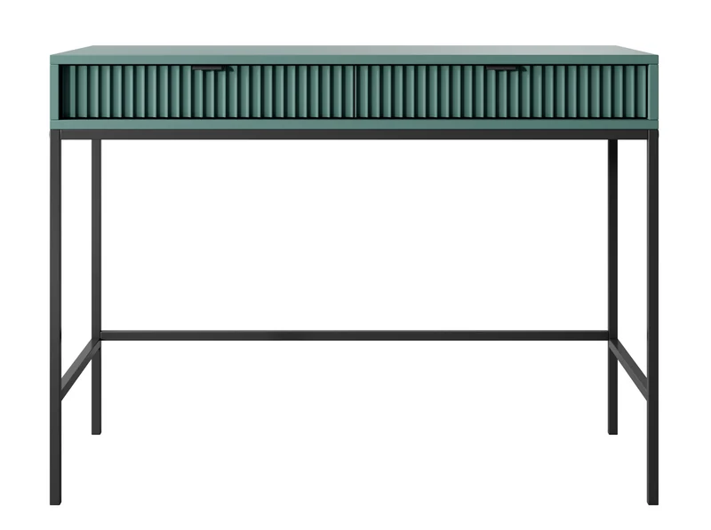 Schminktisch-Schreibtisch Vellore 104 cm grün mit geriffelten Fronten, schwarzen Griffen und Gestell