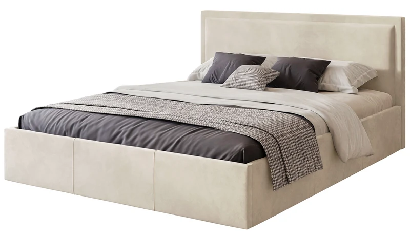 Polsterbett 180x200 cm Soave mit Stauraum und Metallrahmen, cremefarbener Samt