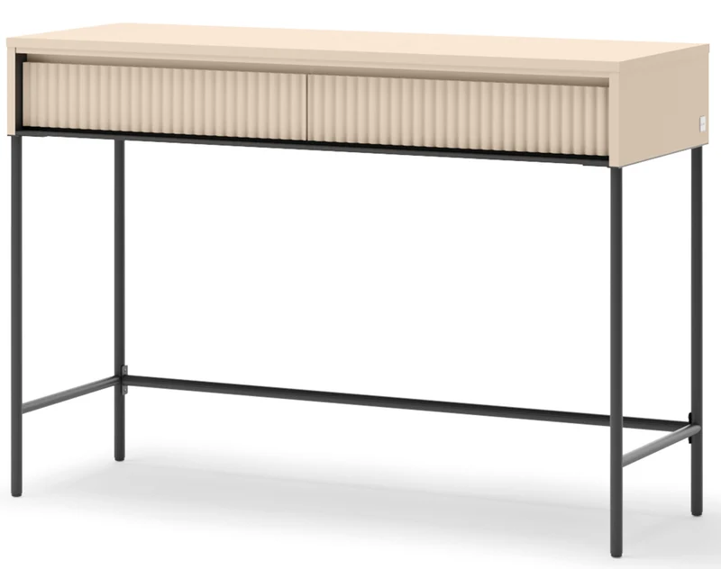 Trend Schminktisch mit Schubladen und Beleuchtung 112 cm, geriffelte Fronten, sandbeige / schwarz