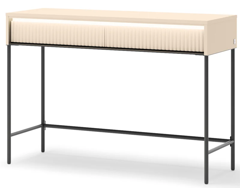Trend Schminktisch mit Schubladen und Beleuchtung 112 cm, geriffelte Fronten, sandbeige / schwarz