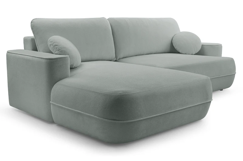 Ecksofa mit Schlaffunktion Fuerro, L-förmig, linksseitig, mit Stauraum, grau-beige, gewebt, wasserabweisend