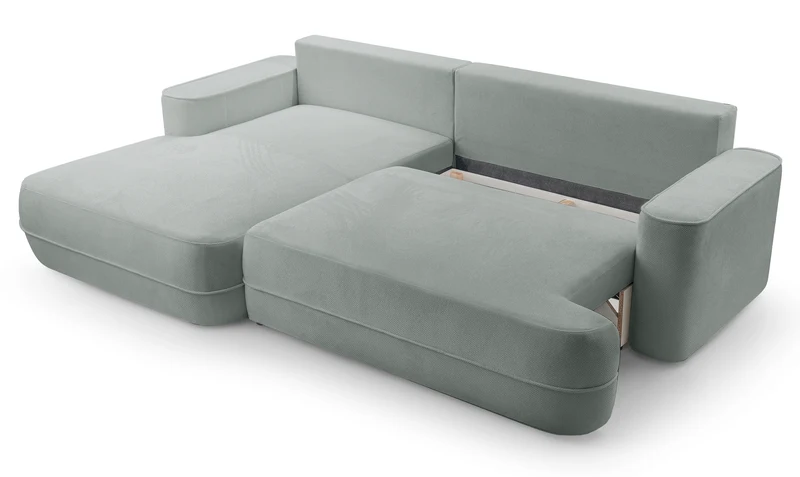 Ecksofa mit Schlaffunktion Fuerro, L-förmig, linksseitig, mit Stauraum, grau-beige, gewebt, wasserabweisend