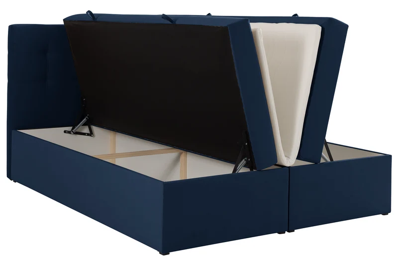 Kontinentalbett 160x200 cm Ronneo mit Stauraum und Topper, blau Samt