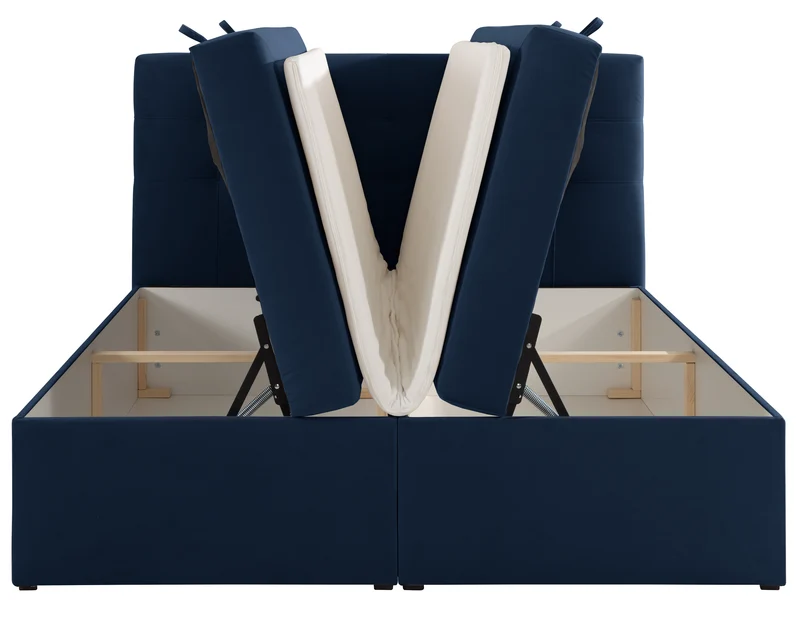 Kontinentalbett 160x200 cm Ronneo mit Stauraum und Topper, blau Samt