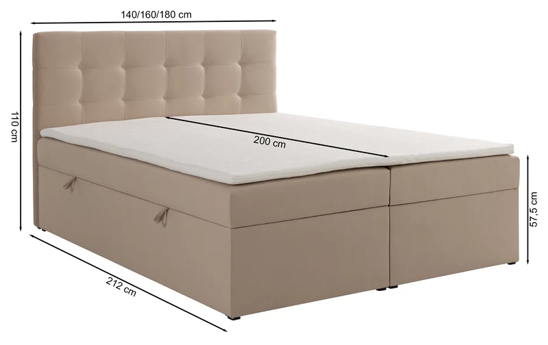 Kontinentalbett 160x200 cm Ronneo mit Stauraum und Topper, blau Samt