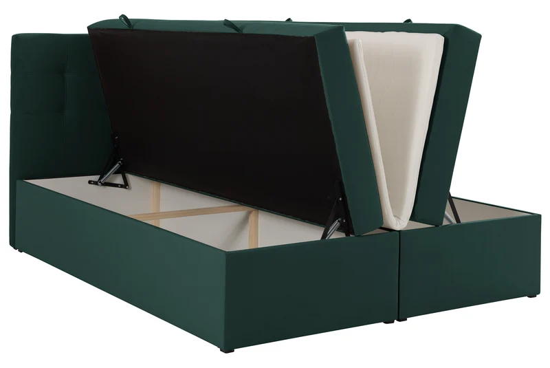Kontinentales Bett 160x200 cm Ronneo mit Stauraum und Topper, grüner Samt