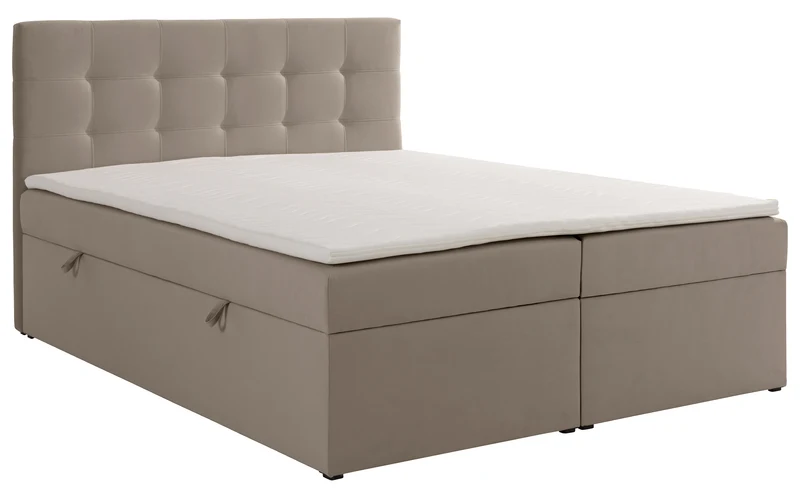 Kontinentales Bett 140x200 cm Ronneo mit Stauraum und Topper, grau-beiges Samt