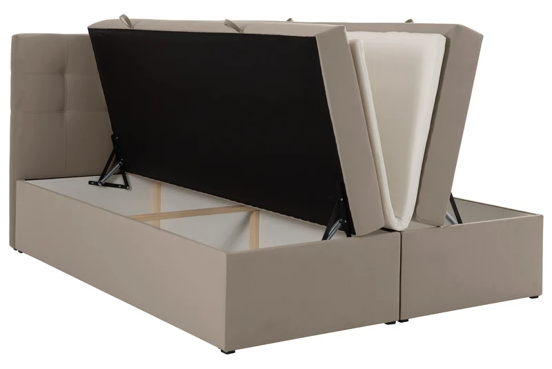 Kontinentales Bett 140x200 cm Ronneo mit Stauraum und Topper, grau-beiges Samt