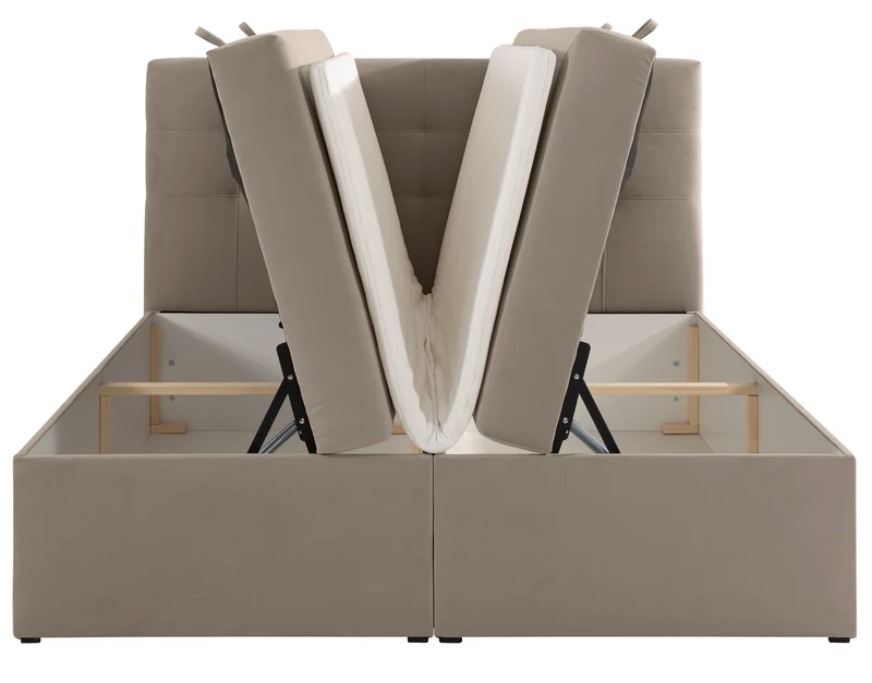 Kontinentales Bett 140x200 cm Ronneo mit Stauraum und Topper, grau-beiges Samt
