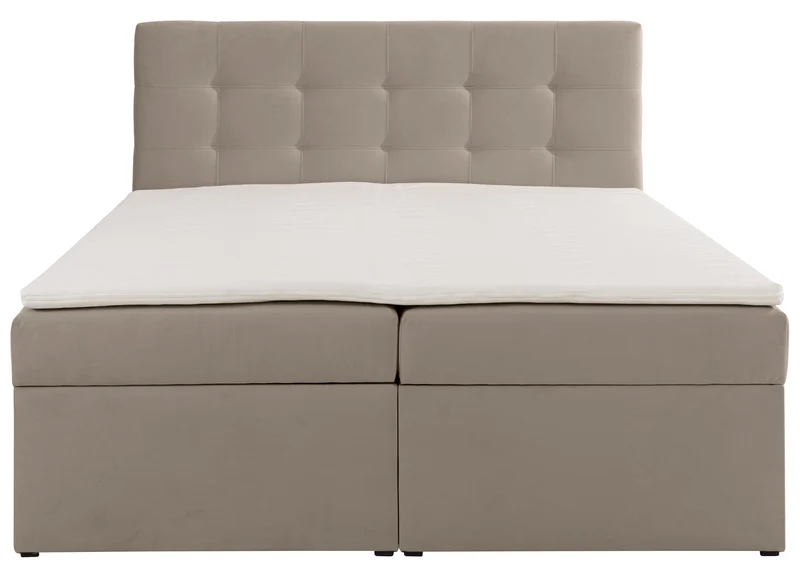 Kontinentalbett 160x200 cm Ronneo mit Stauraum und Topper, grau-beiges Samtstoff