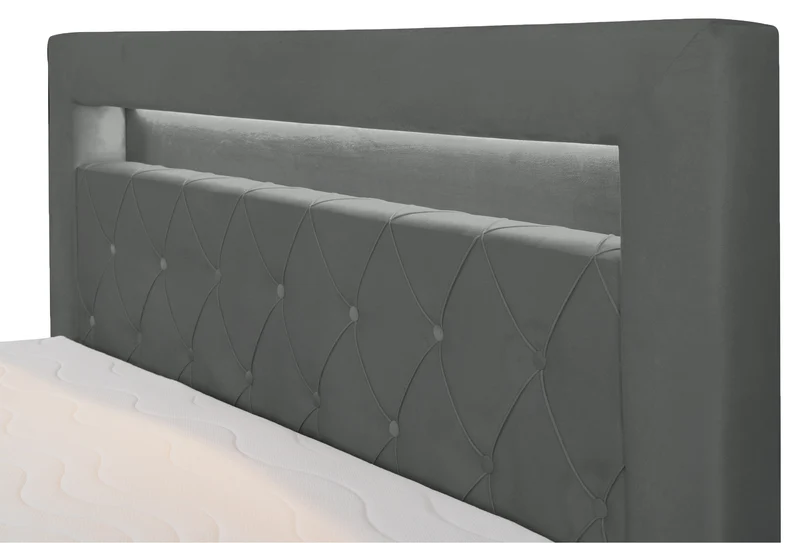 Kontinentales Bett 140x200 cm Goldess mit Stauraum und LED-Beleuchtung, dunkelgrauer Samt